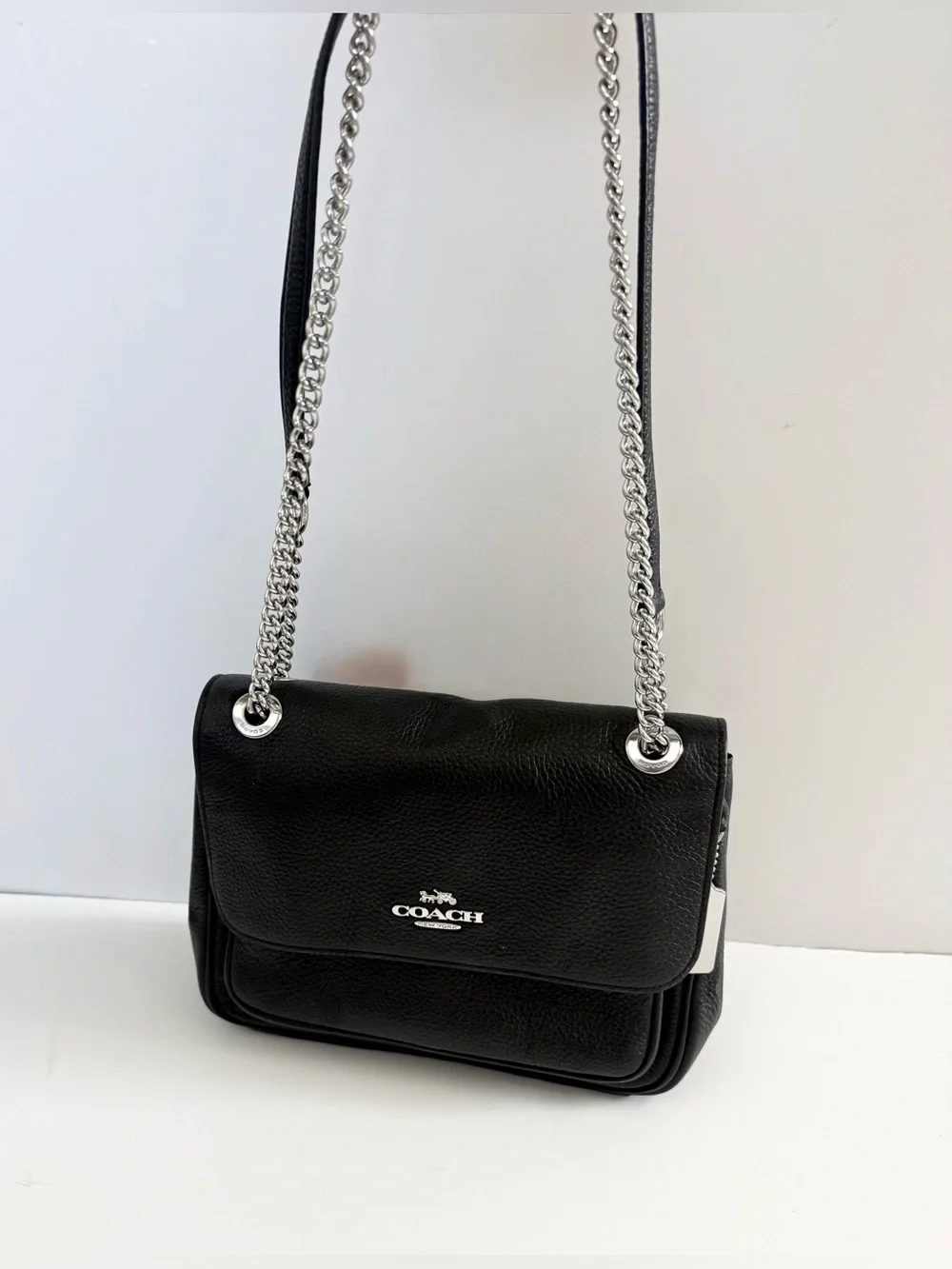 Coach Klare Crossbody 25 Double Chain Strap Black Pebbled Leather Bag CC353